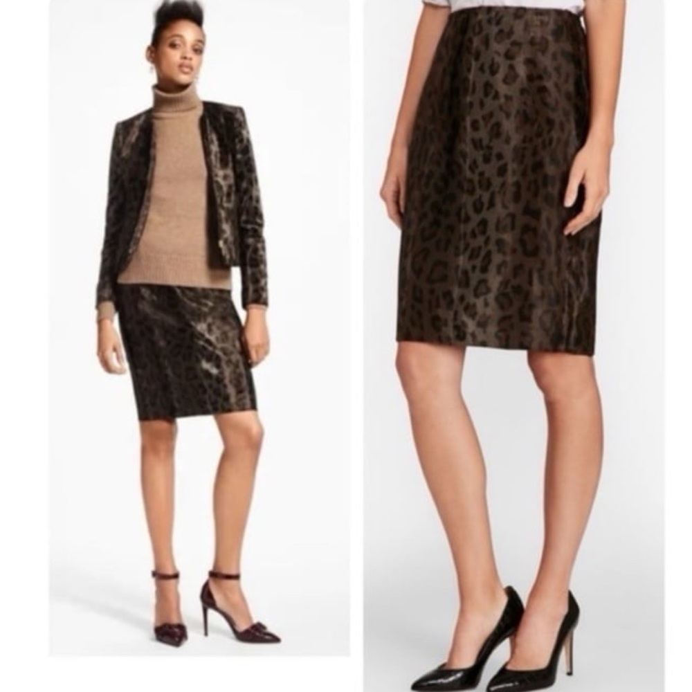 Brooks Brothers Brown Leopard Print Velvet Pencil Skirt